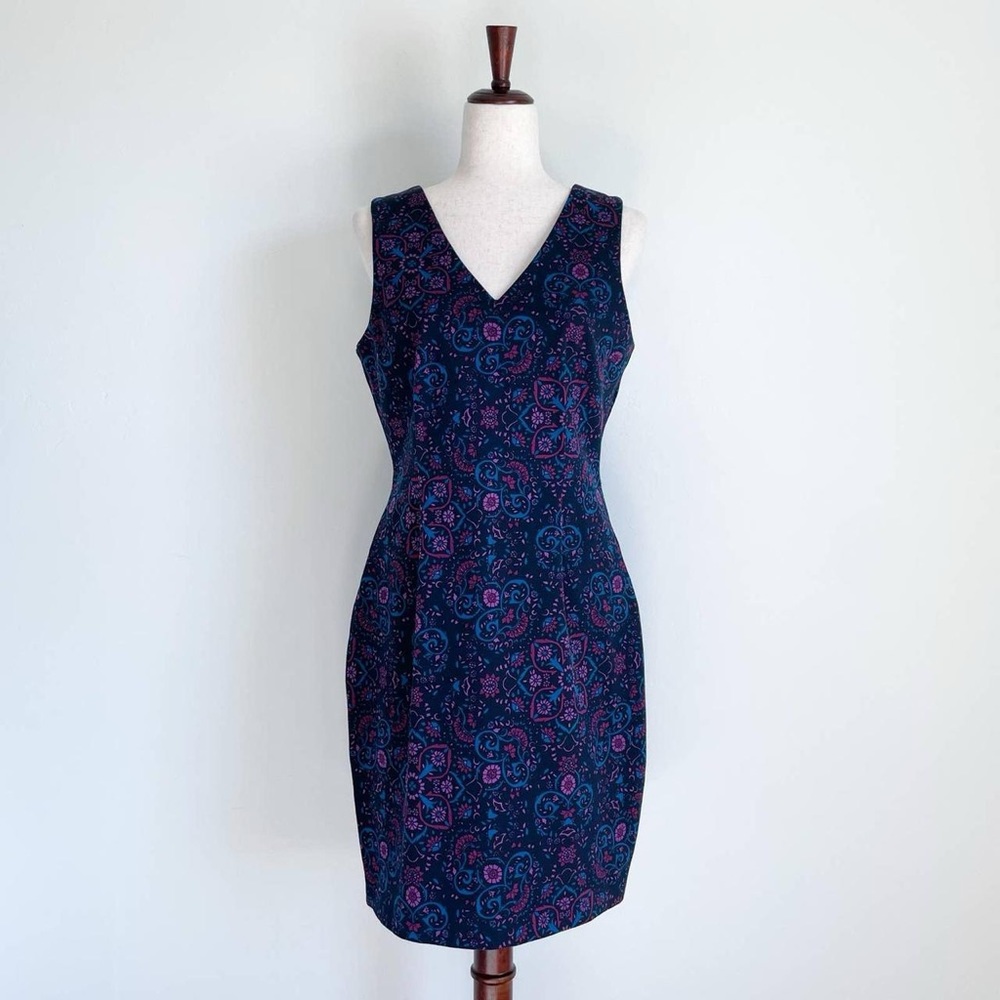 Banana Republic navy & purple pattern fitted business dress